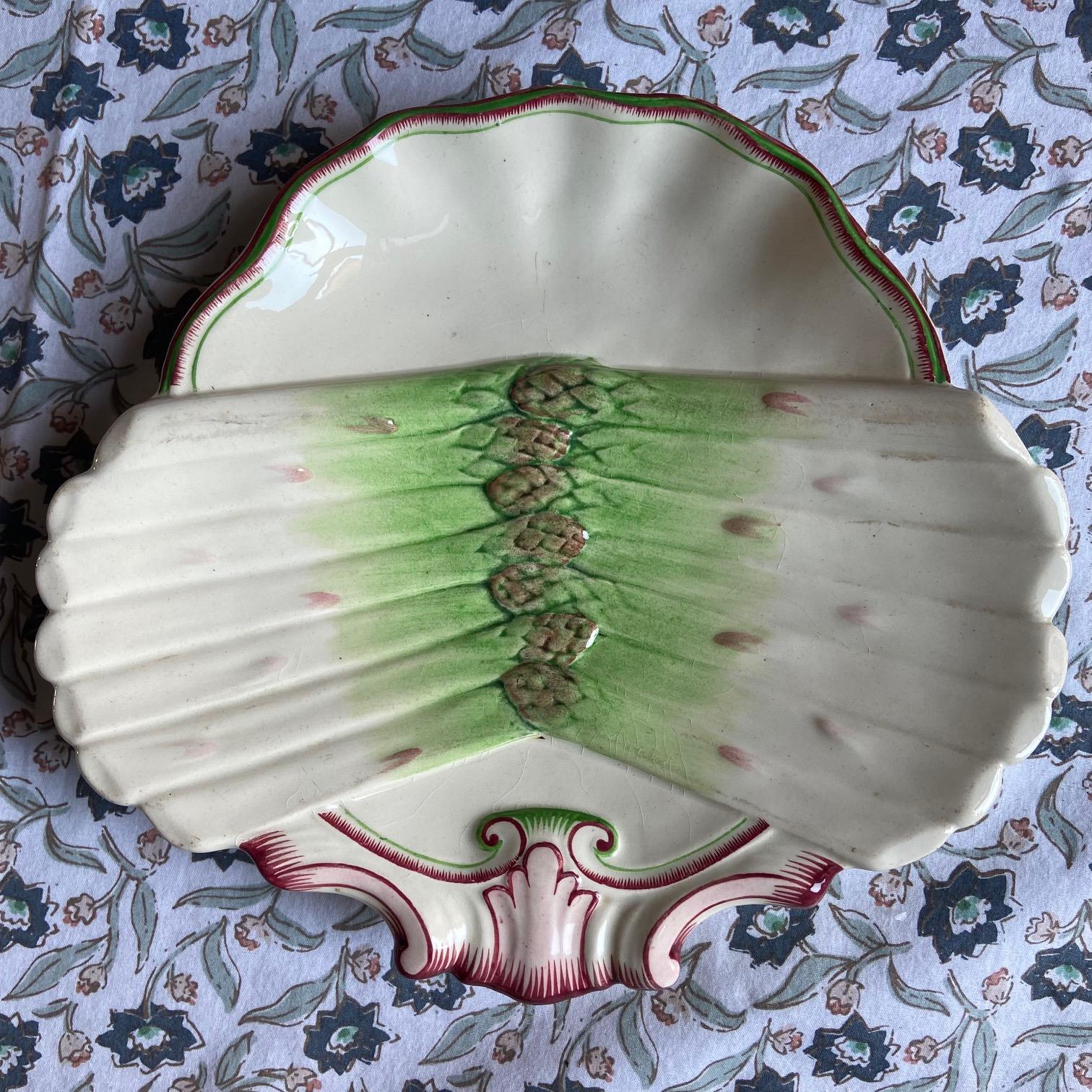 French Majolica Asparagus Plate Sarreguemines circa 1890, set of 4 (Glasiert) im Angebot