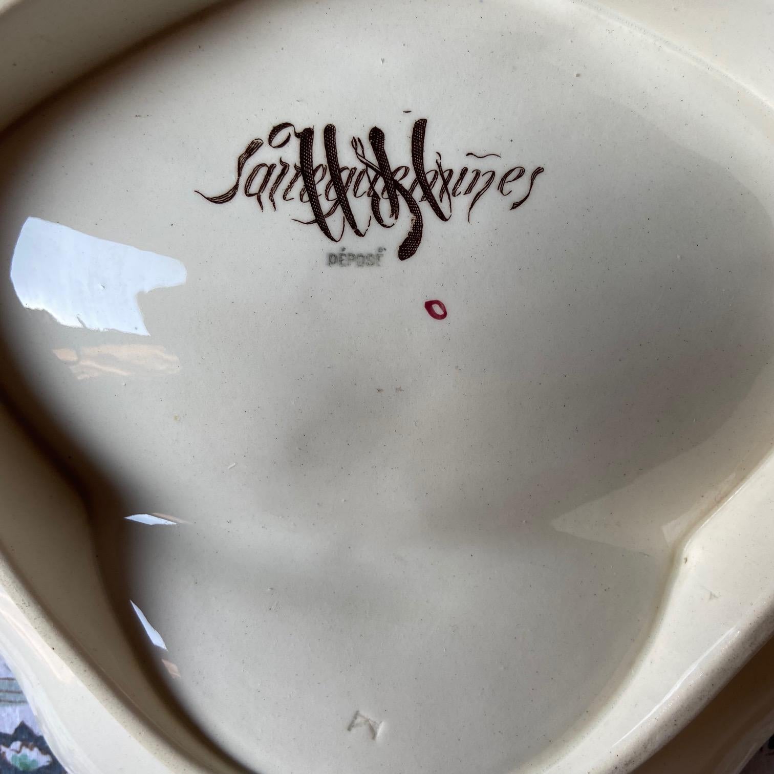 French Majolica Asparagus Plate Sarreguemines circa 1890, set of 4 (Keramik) im Angebot