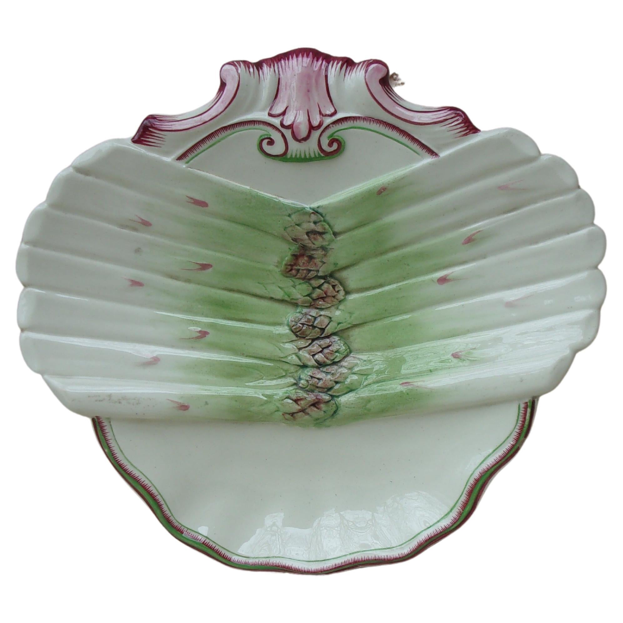 French Majolica Asparagus Plate Sarreguemines circa 1900