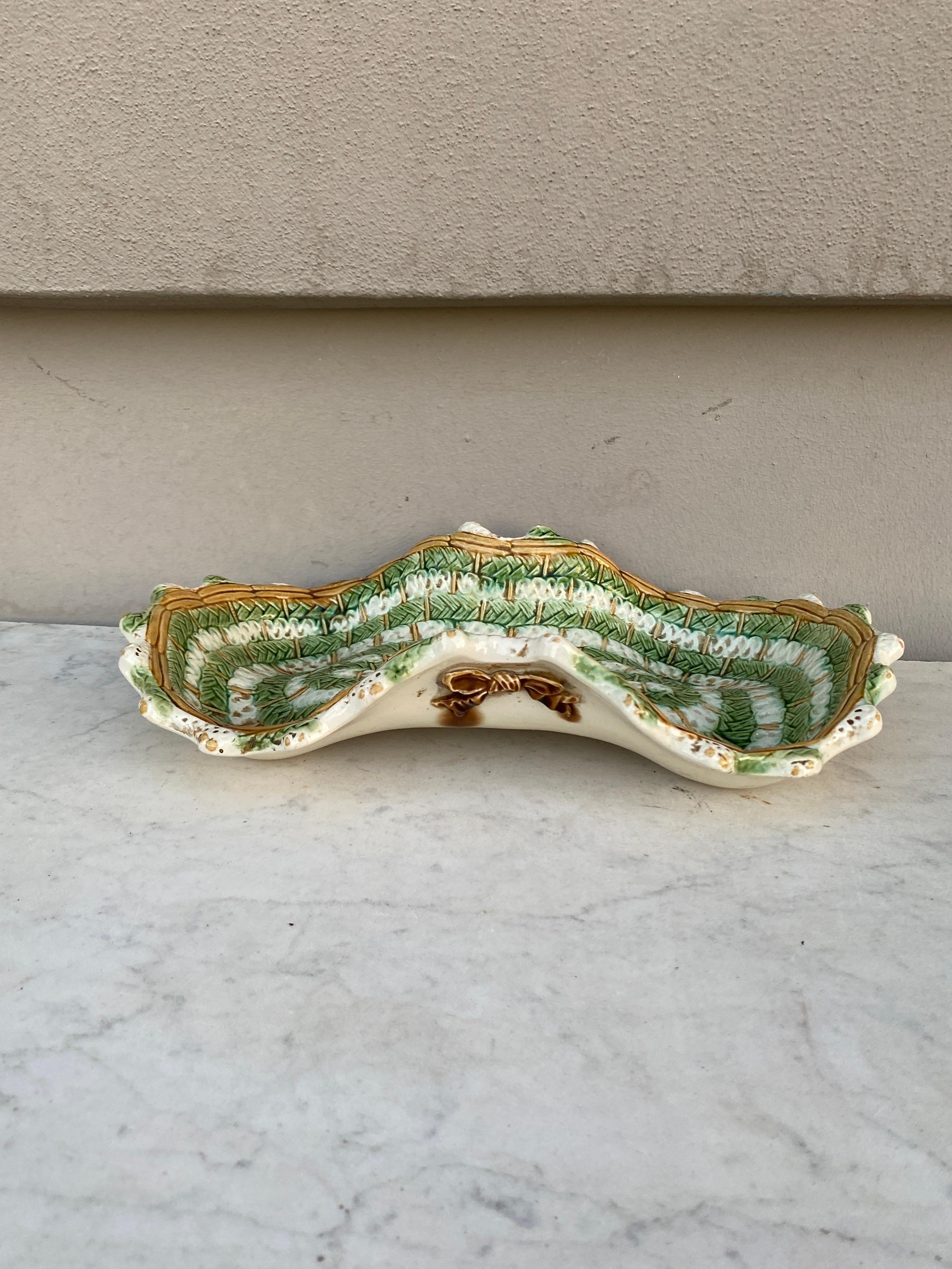French Majolica asparagus platter with a bow circa 1890.