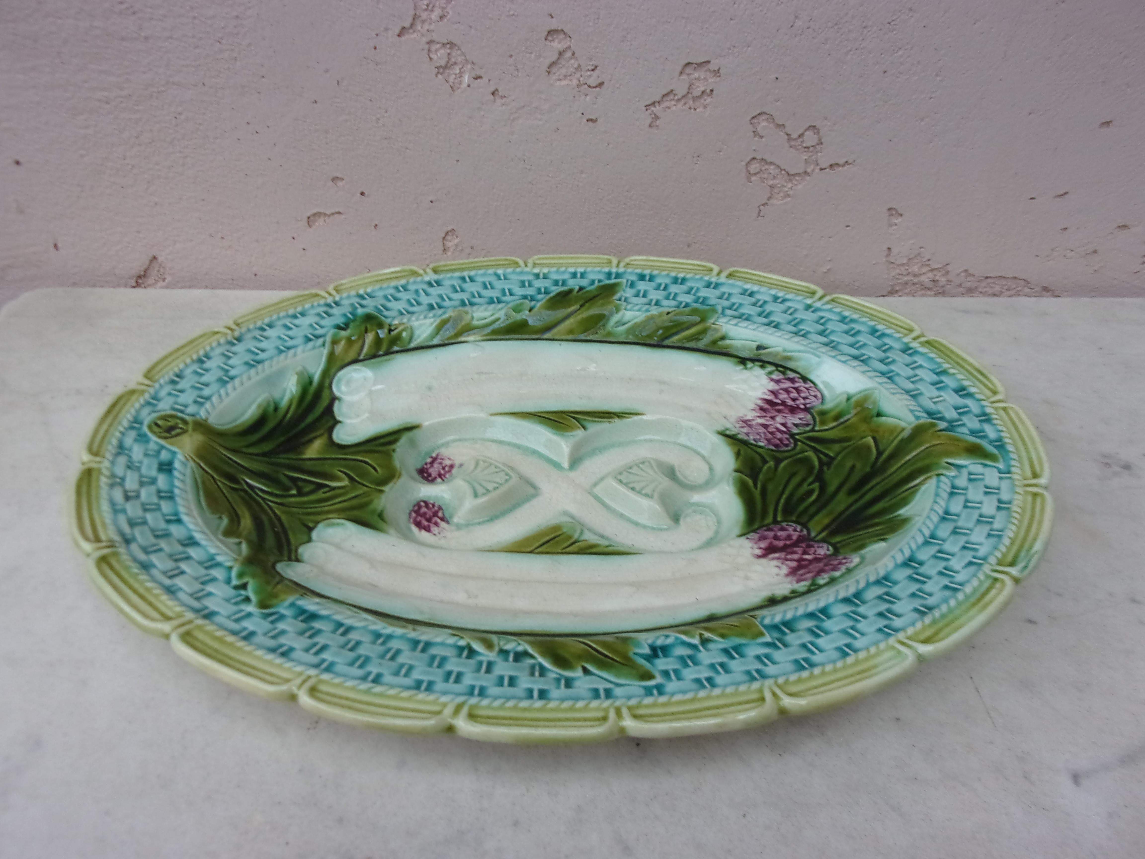 French Majolica asparagus platter orchies circa 1900.