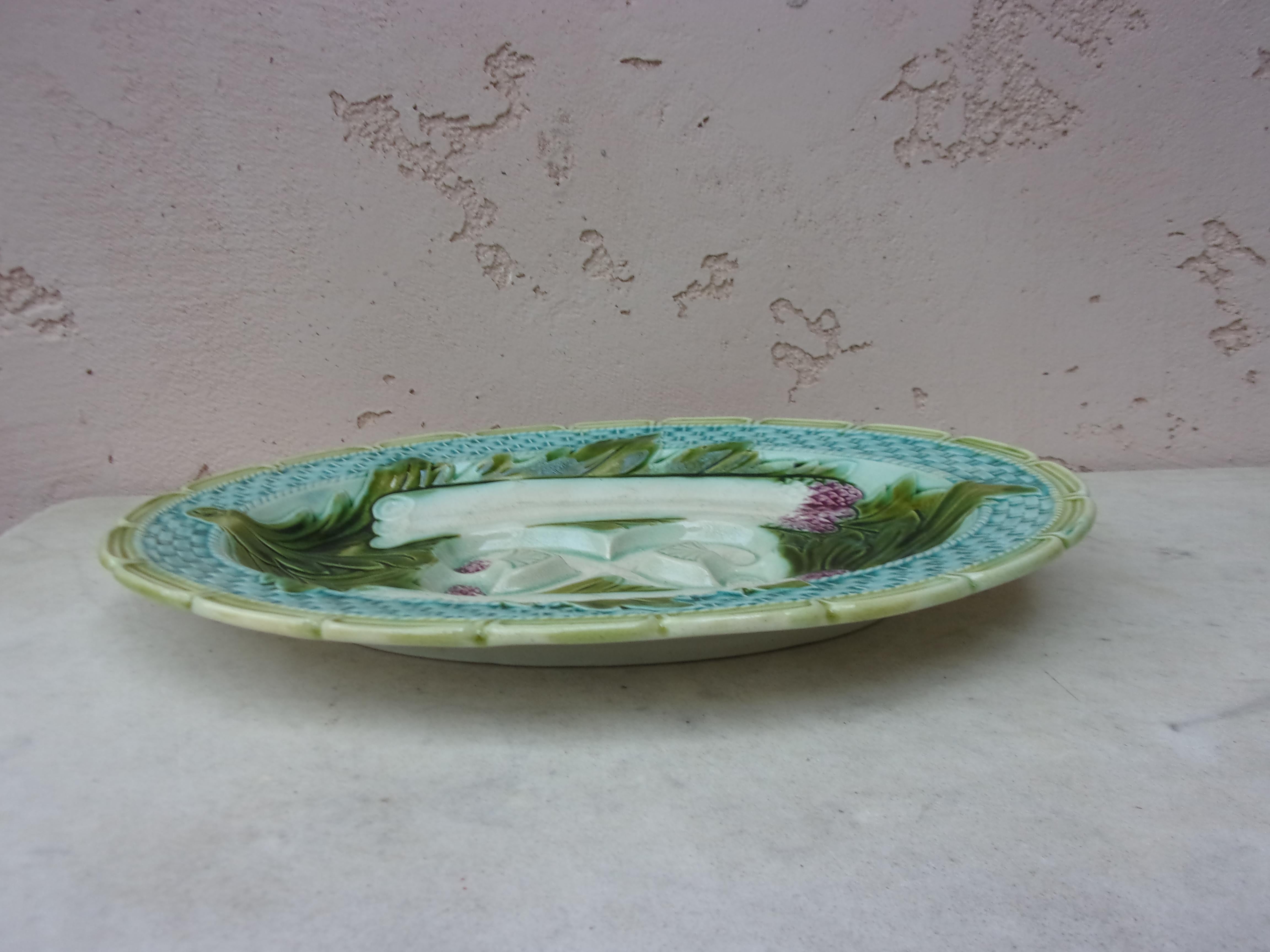 Rustic French Majolica Asparagus Platter Orchies, circa 1900