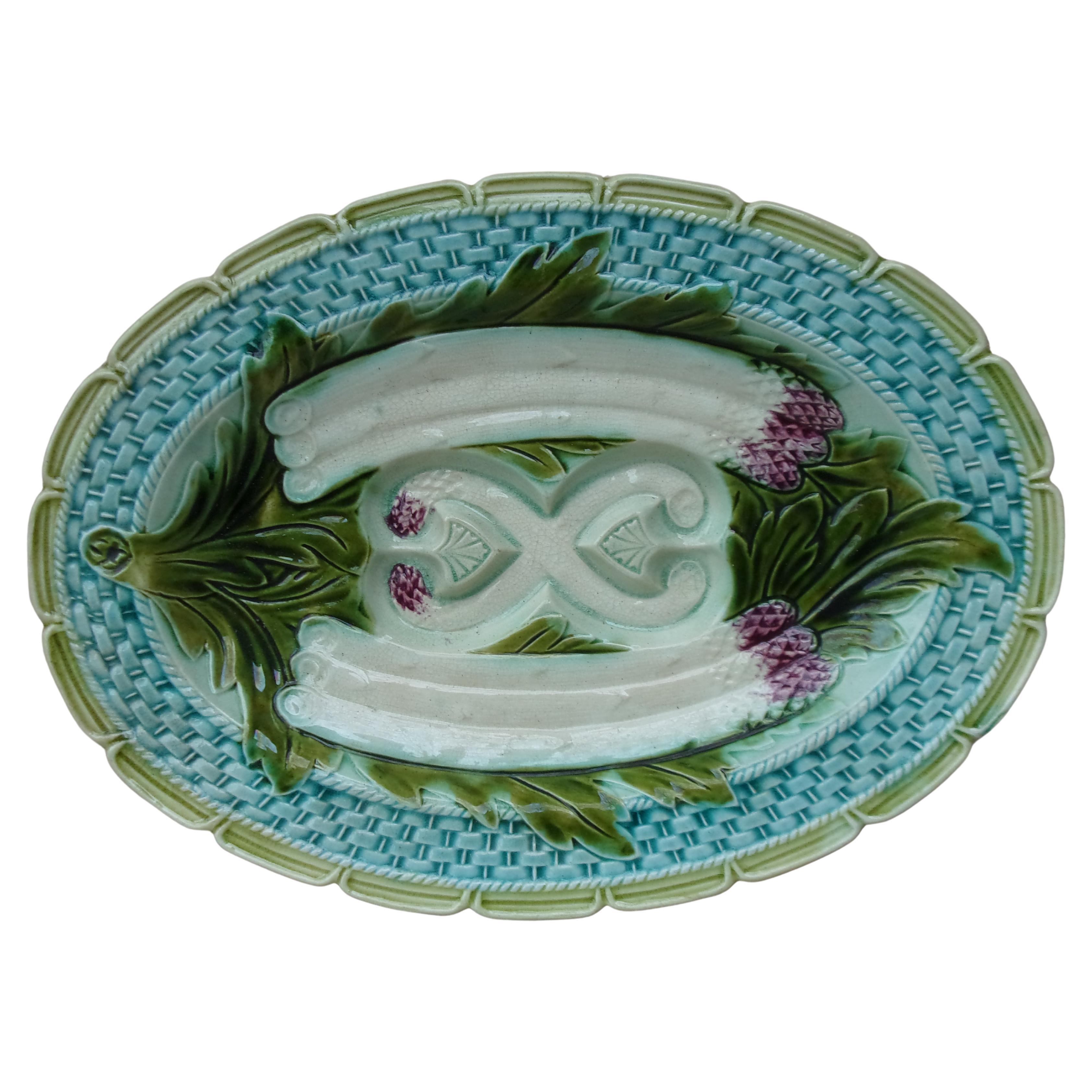 French Majolica Asparagus Platter Orchies, circa 1900 For Sale