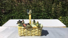 French Majolica Basket with Birds Delphin Massier circa 1890