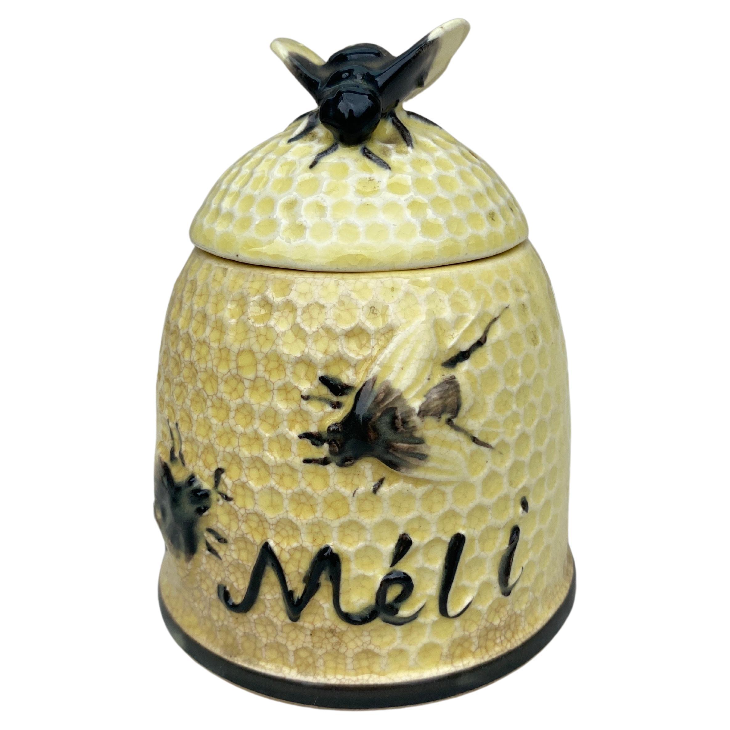 French Majolica Beehive Honey Pot Circa 1930