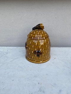 French Majolica Beehive Honey Pot Circa 1950