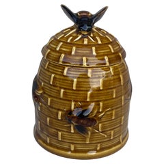 Vaso da miele ad alveare in maiolica francese, circa 1950