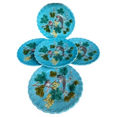 French Majolica Bird and Grapes Plate Sarreguemines, circa 1880