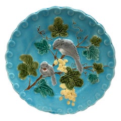 French Majolica Bird and Grapes Plate Sarreguemines, circa 1880