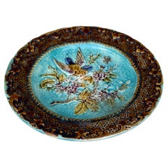 French Majolica Bird & Flower Plate, Circa 1890