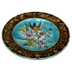 French Majolica Bird & Flower Plate, Circa 1890