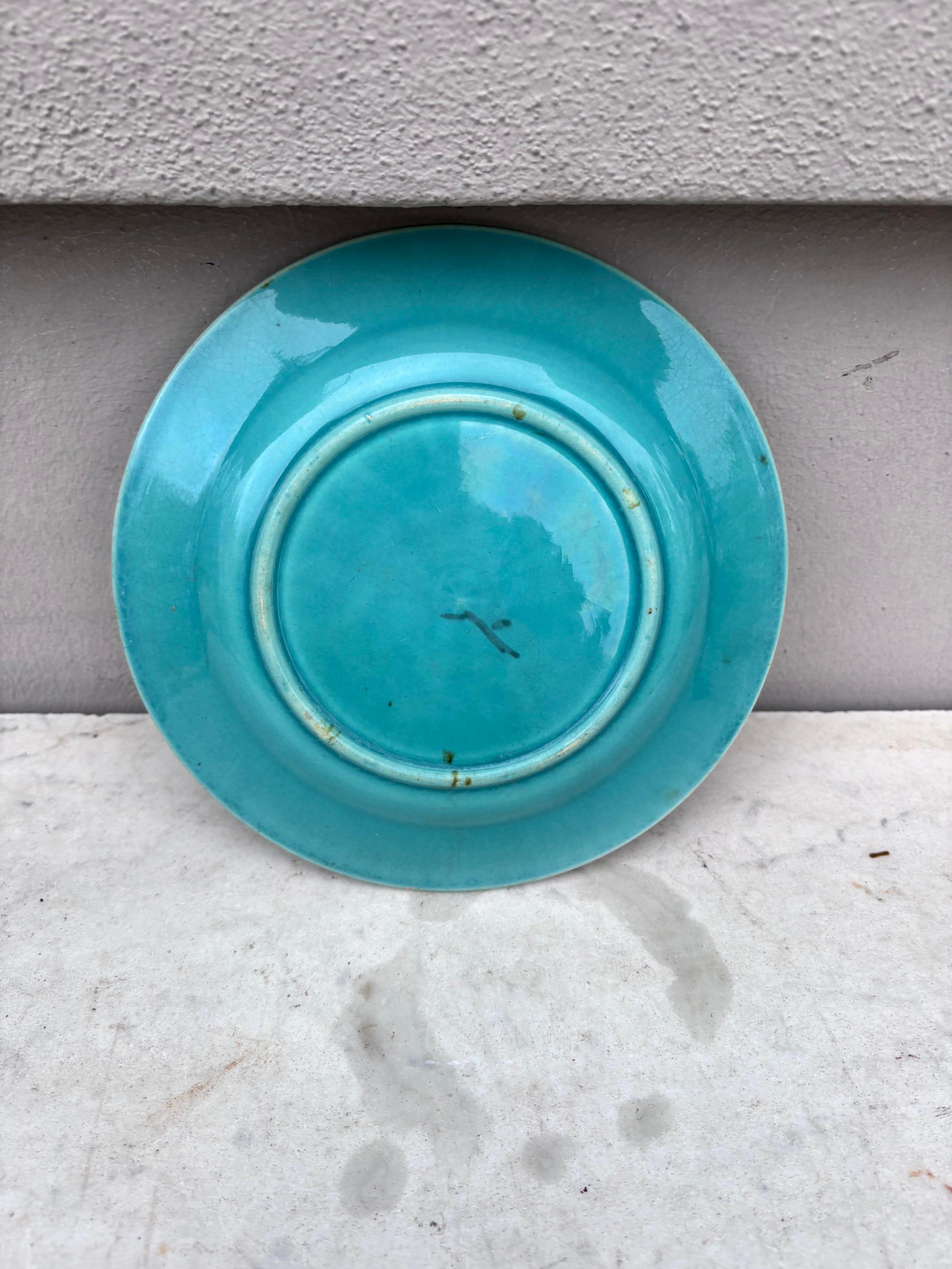 Rustic French Majolica Bird & Flower Plate, Circa 1890 For Sale