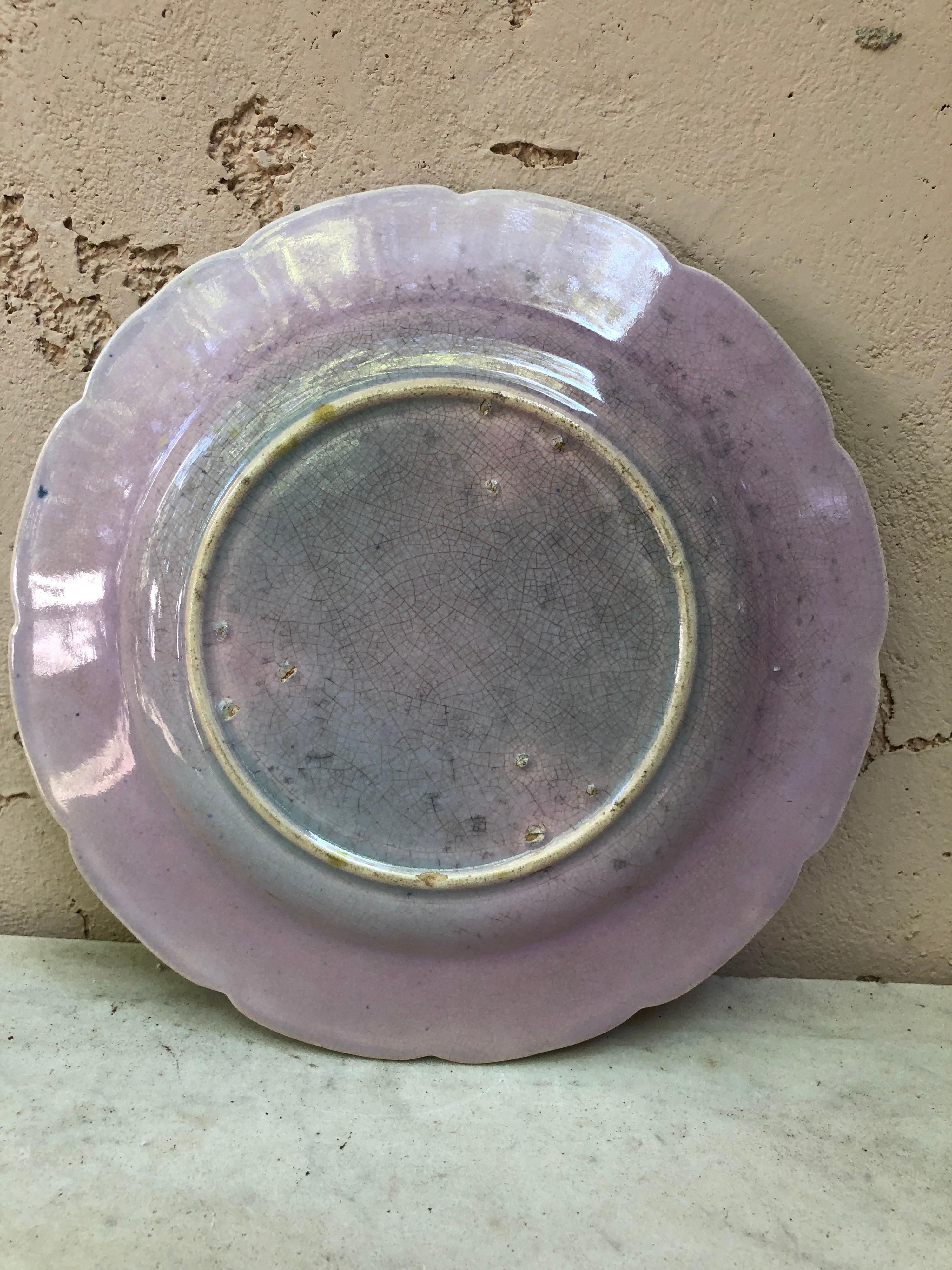 French Majolica Bird & Flower Plate, Circa 1890 In Good Condition In Austin, TX