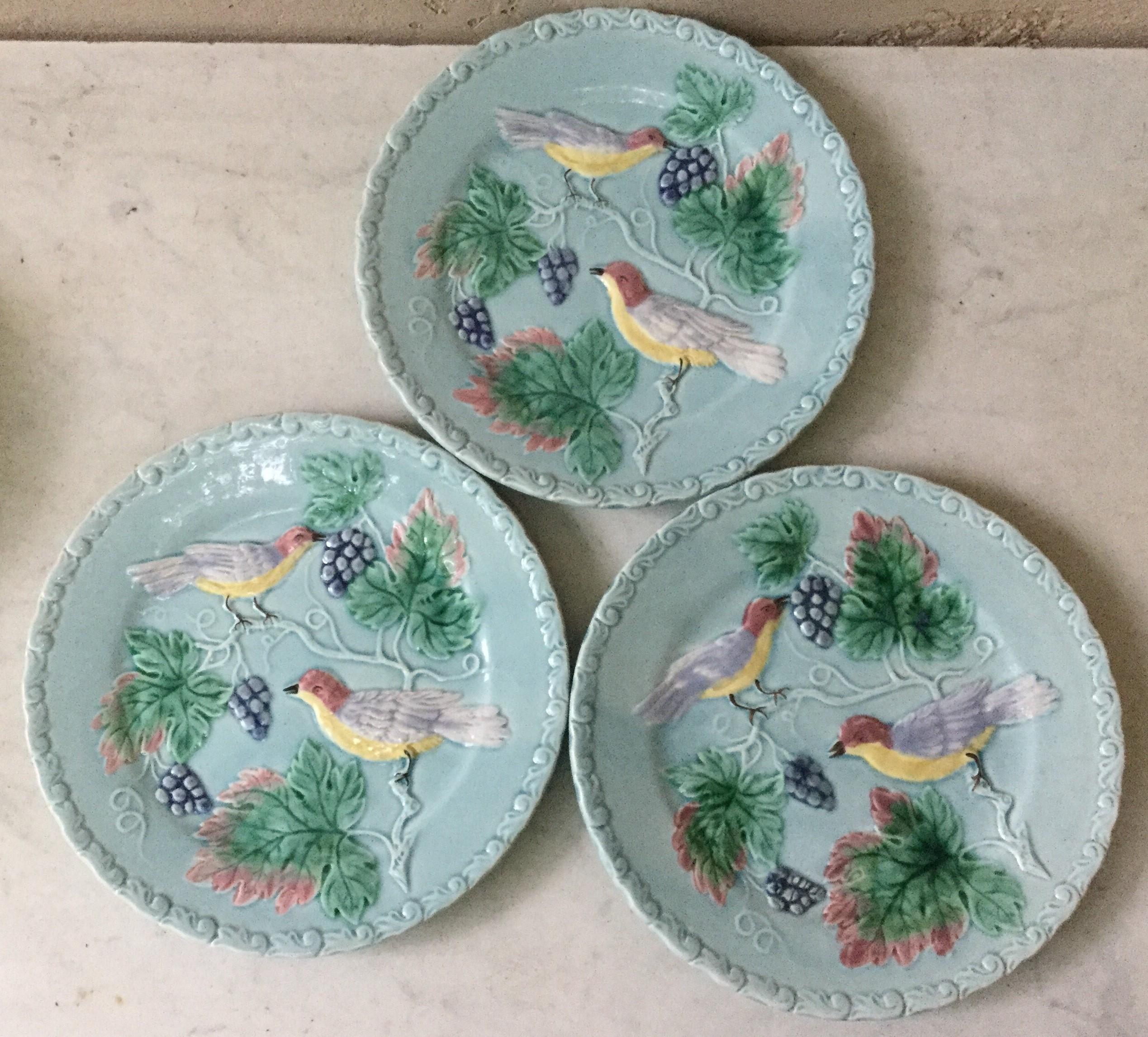 Ceramic French Majolica Bird & Flower Plate, Circa 1890