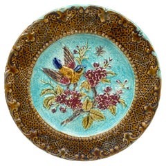 French Majolica Bird & Flower Plate, Circa 1890
