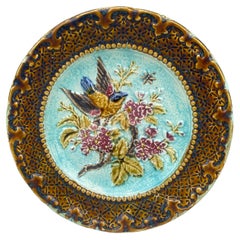 French Majolica Bird & Flower Plate, Circa 1890
