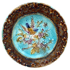 French Majolica Bird & Flower Plate, Circa 1890