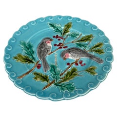 Französischer Majolika-Teller mit Vogel- und Hollenmotiv aus Sarreguemines, um 1880