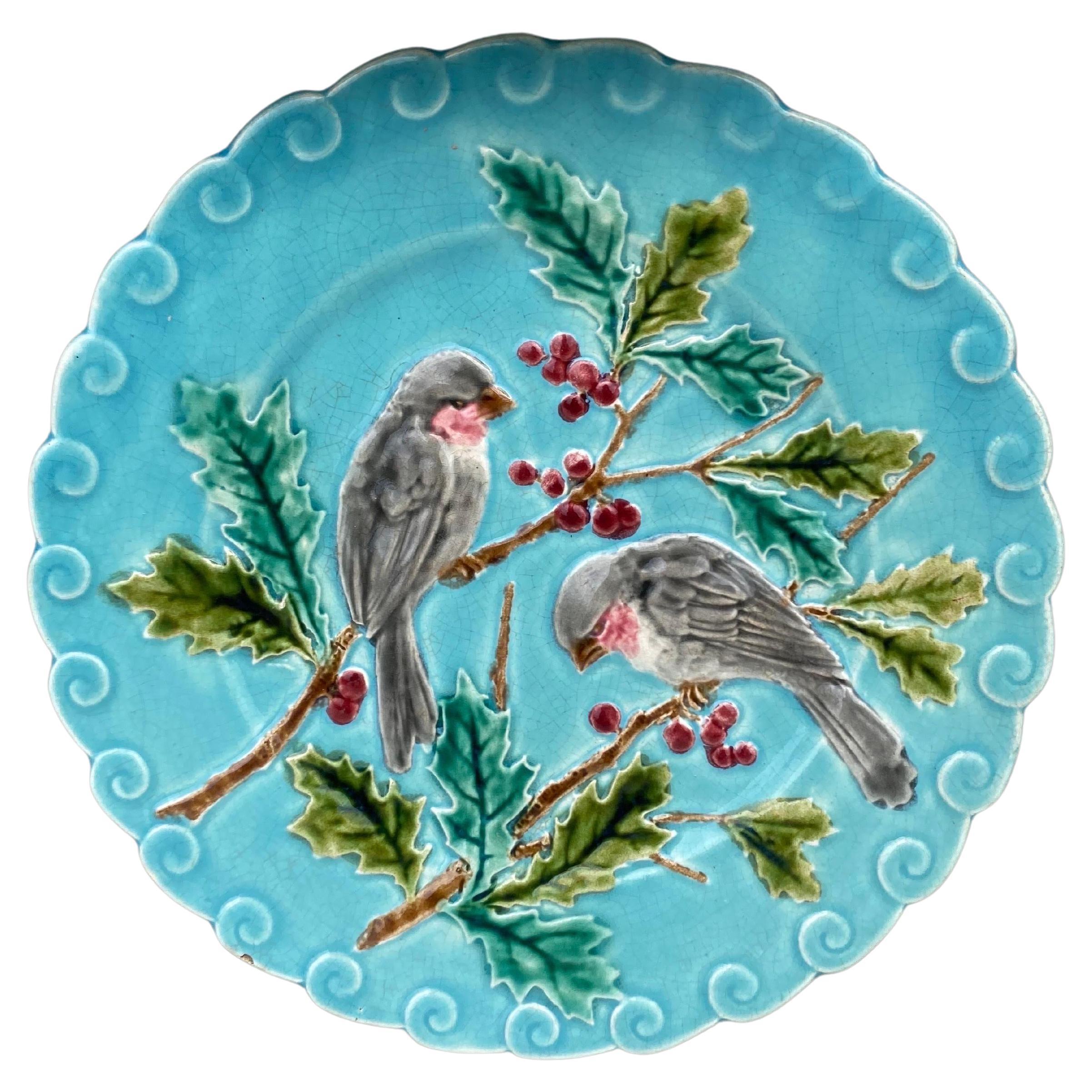 French Majolica Bird And Cherries Plate Sarreguemines Circa 1880 For French Majolica Bird And Cherries Plate Sarreguemines Circa 1880 For