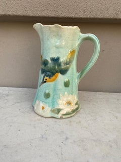 French Majolica Bird Pitcher Saint Clément, circa 1900