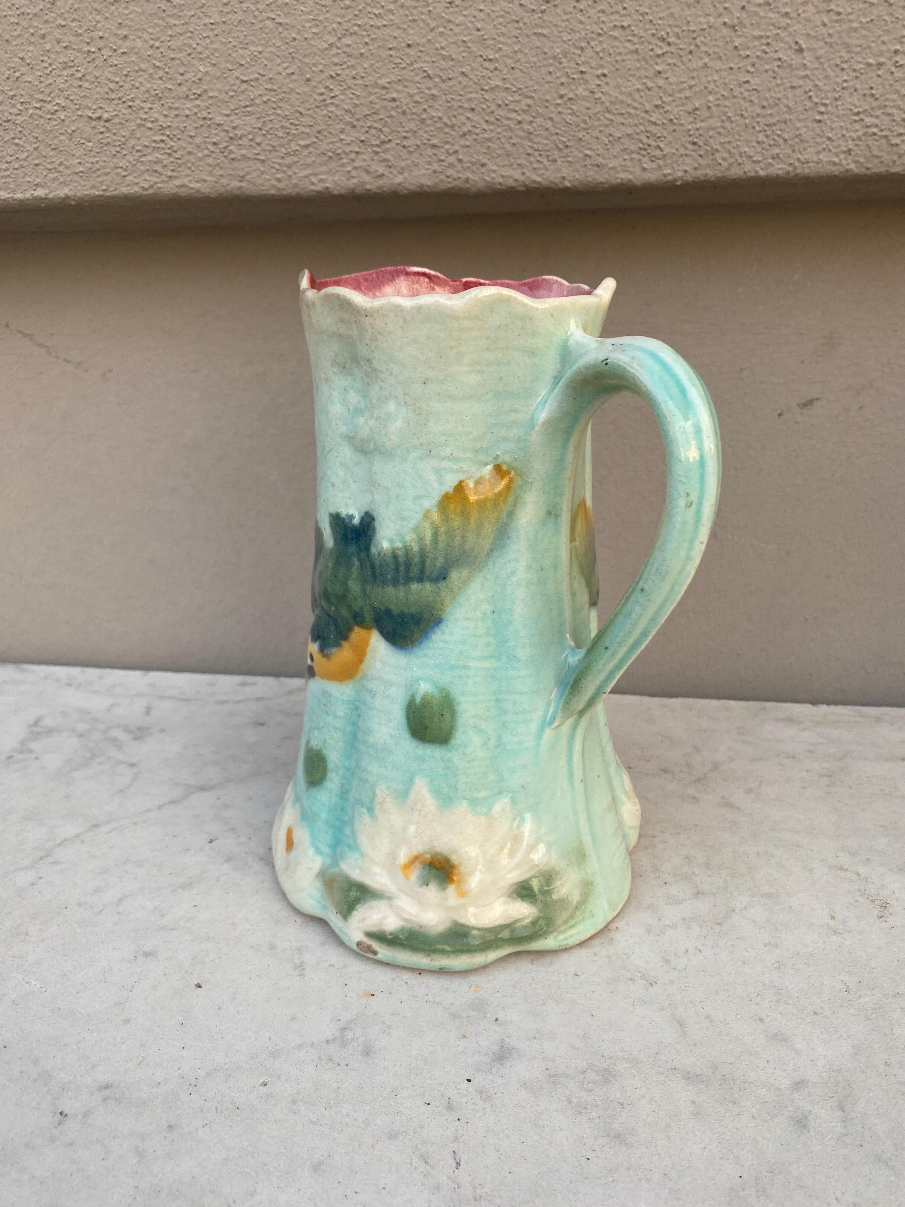 French Majolica Bird Pitcher Saint Clément, circa 1900 In Good Condition For Sale In Austin, TX