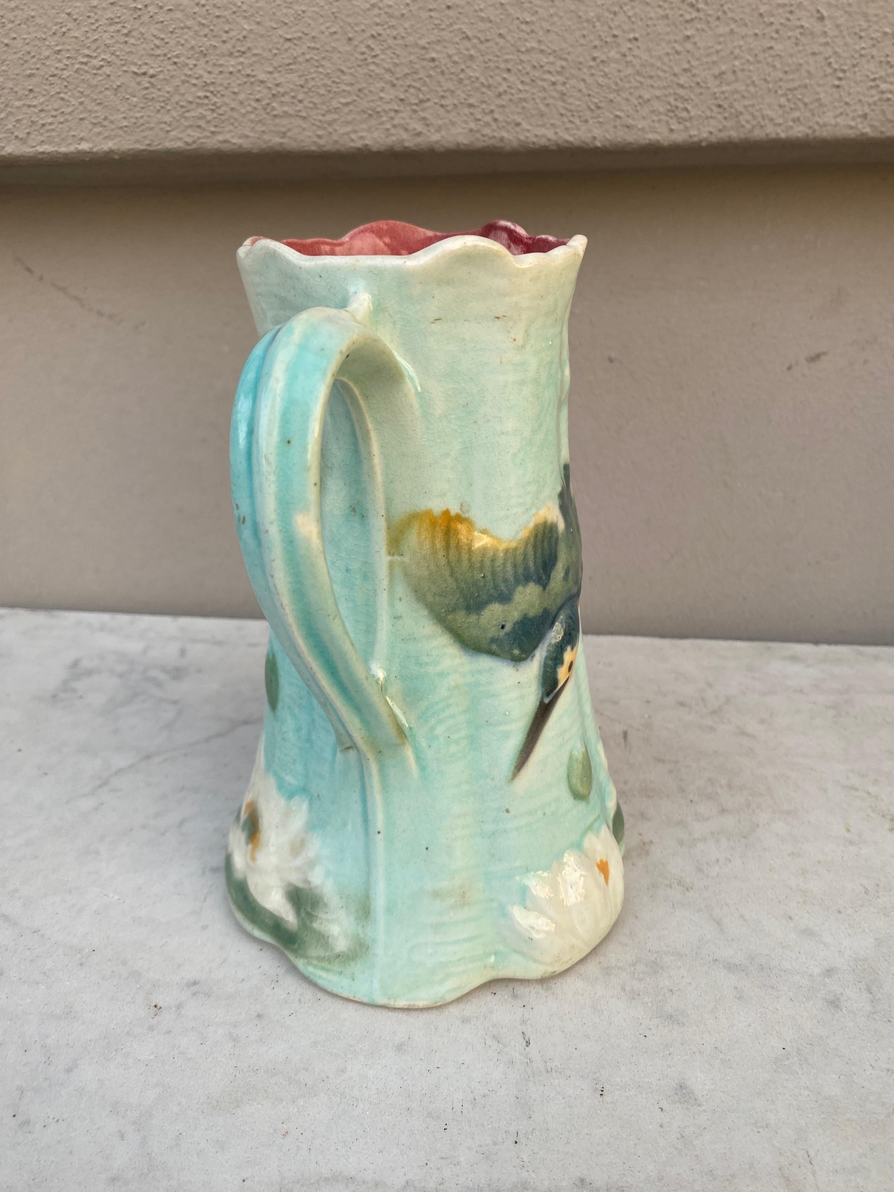 Early 20th Century French Majolica Bird Pitcher Saint Clément, circa 1900 For Sale