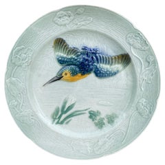 Antique French Majolica Bird Plate Keller & Guerin Saint Clement circa 1900