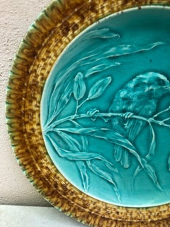 French Majolica Bird Plate Luneville, circa 1880