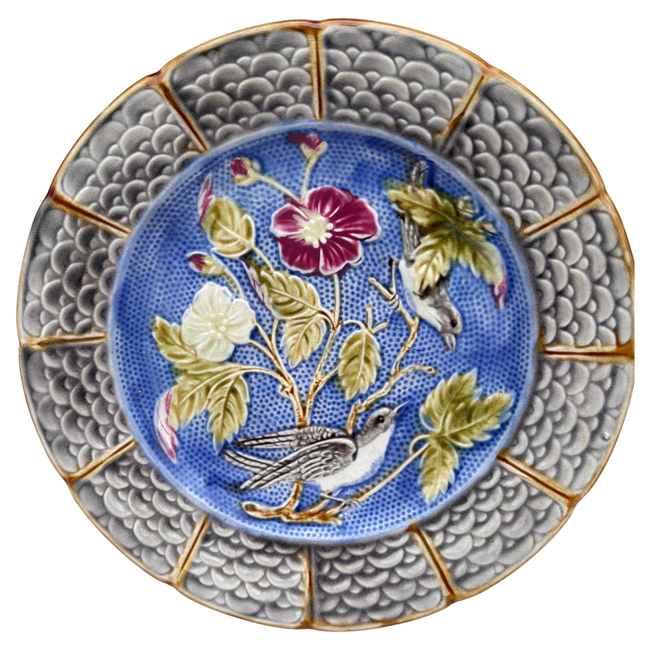 French Majolica Bird Plate Nimy Les Mons, circa 1890