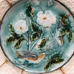 French Majolica Bird Plate Onnaing, circa 1890