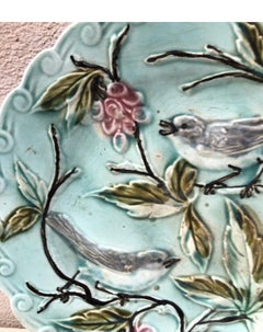 French Majolica Bird Plate Onnaing, circa 1890