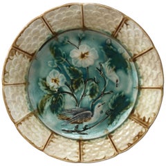 French Majolica Bird Plate Onnaing, circa 1890