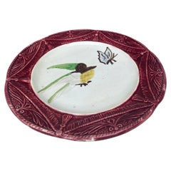 French Majolica Bird Plate Orchies, Circa 1900