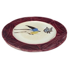 French Majolica Bird Plate Orchies, Circa 1900