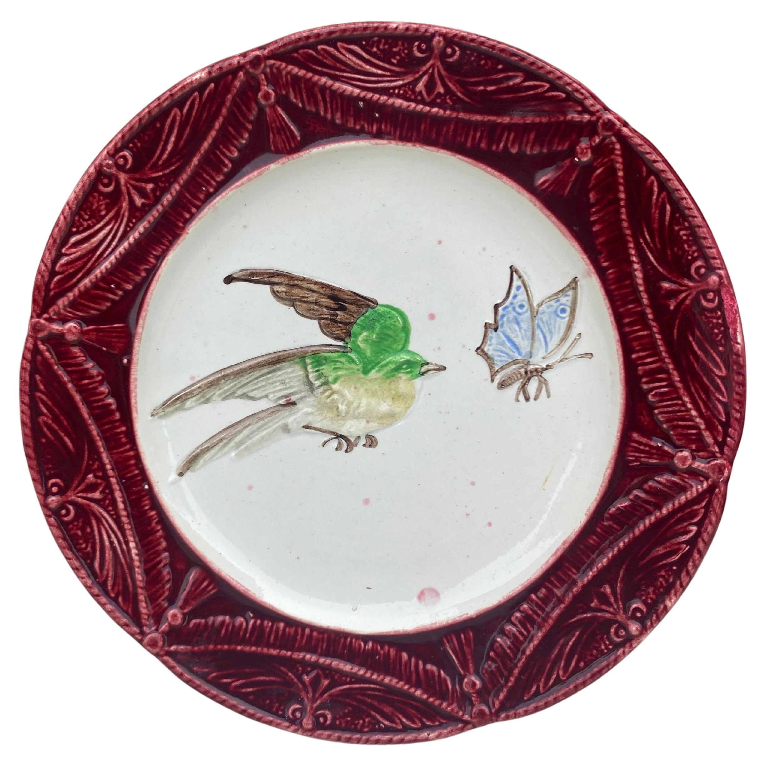 French Majolica Bird Plate Orchies, Circa 1900