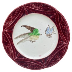 Antique French Majolica Bird Plate Orchies, Circa 1900