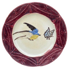 French Majolica Bird Plate Orchies, Circa 1900