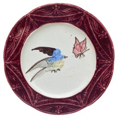 Antique French Majolica Bird Plate Orchies, Circa 1900