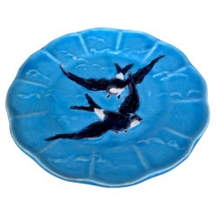 French Majolica Bird Swallow Plate Sarreguemines, circa 1880