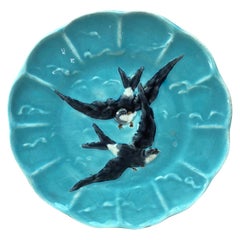 French Majolica Bird Swallow Plate Sarreguemines, circa 1880
