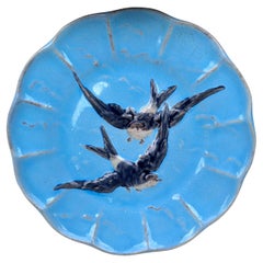 French Majolica Bird Swallow Plate Sarreguemines, circa 1880