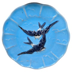 French Majolica Bird Swallow Plate Sarreguemines, circa 1880