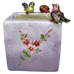 French Majolica Birds Cache Pot Jerome Massier Fils, circa 1900