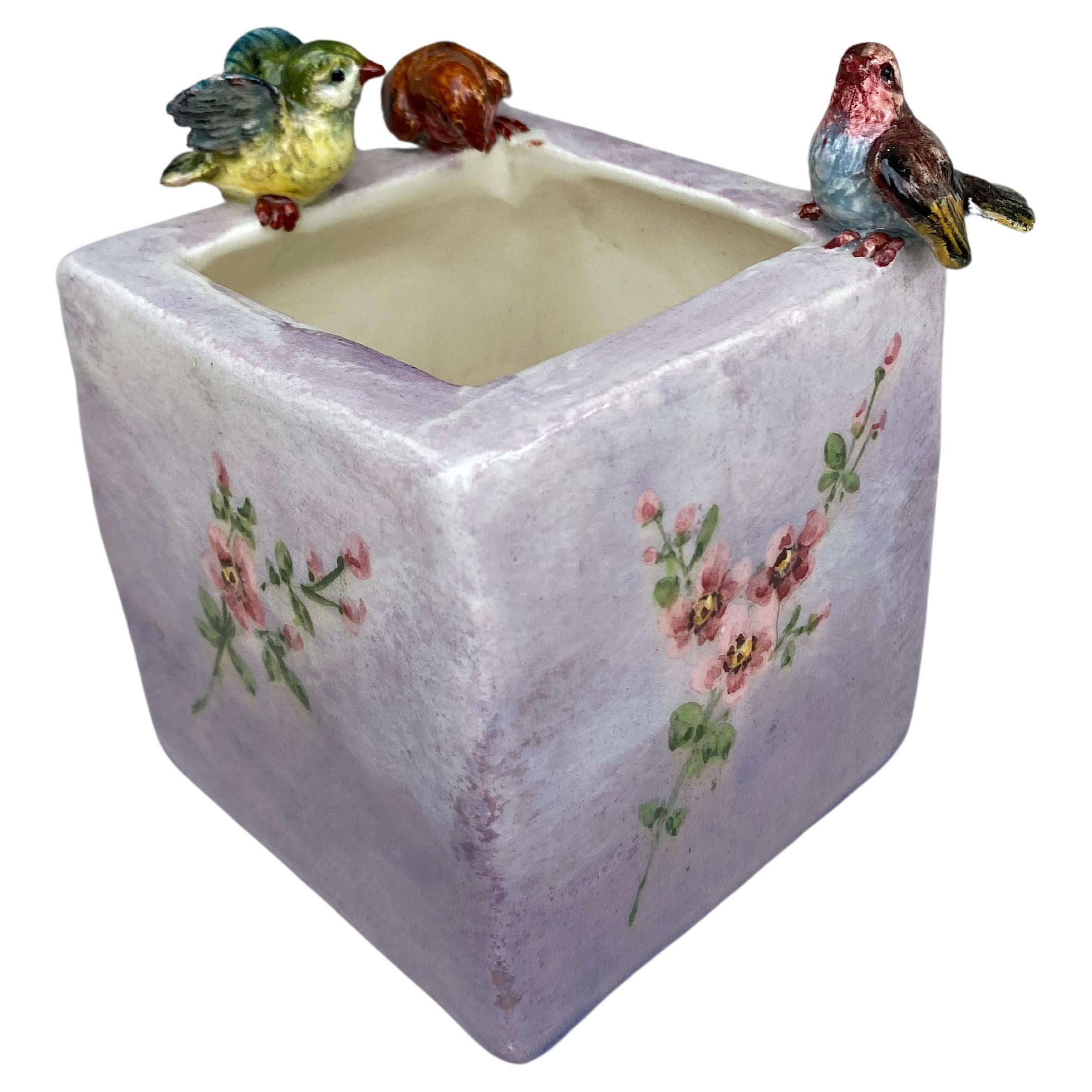 French Majolica Birds Cache Pot Jerome Massier Fils, circa 1900 For Sale