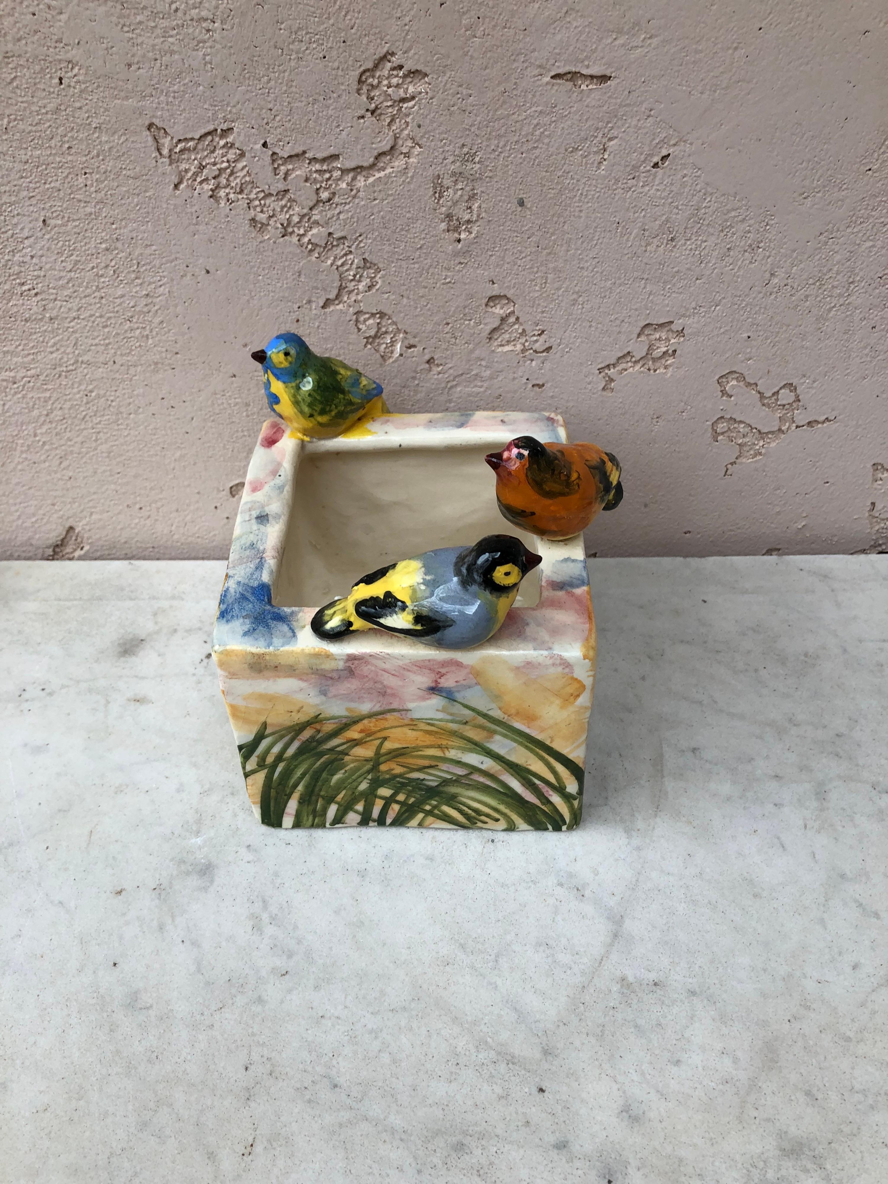 Ceramic French Majolica Birds Cache Pot Jerome Massier Fils, circa 1930