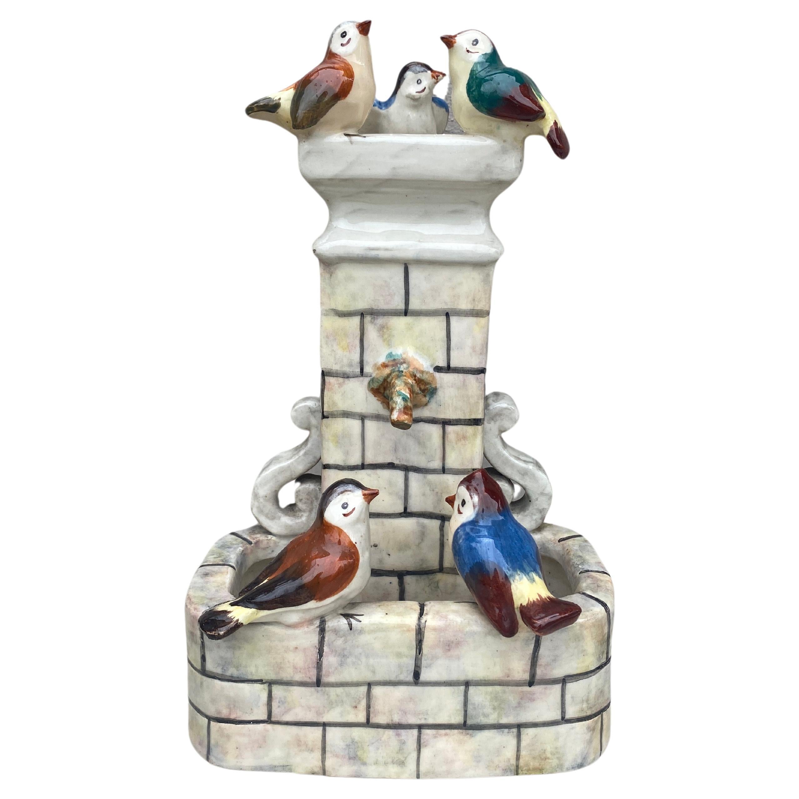 French Majolica fountain with birds signed Massier circa 1910.