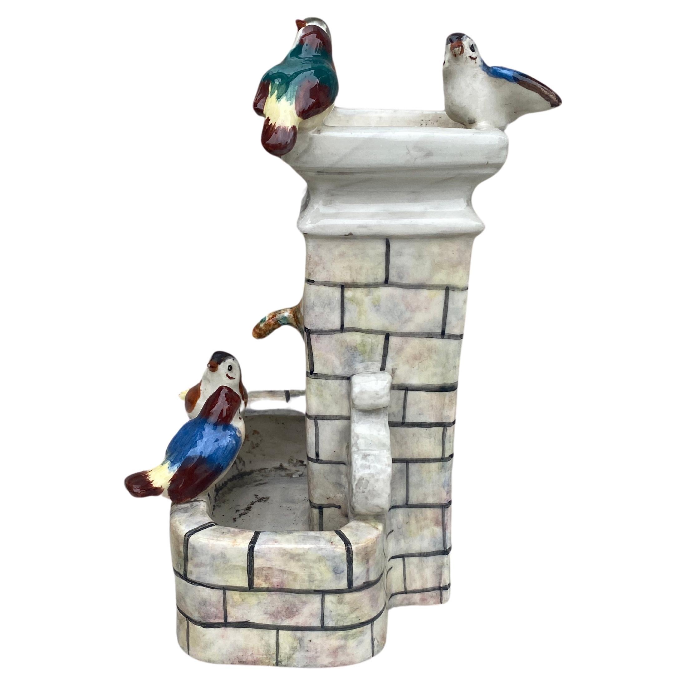 French Provincial French Majolica Birds Fountain Massier circa 1910 For Sale