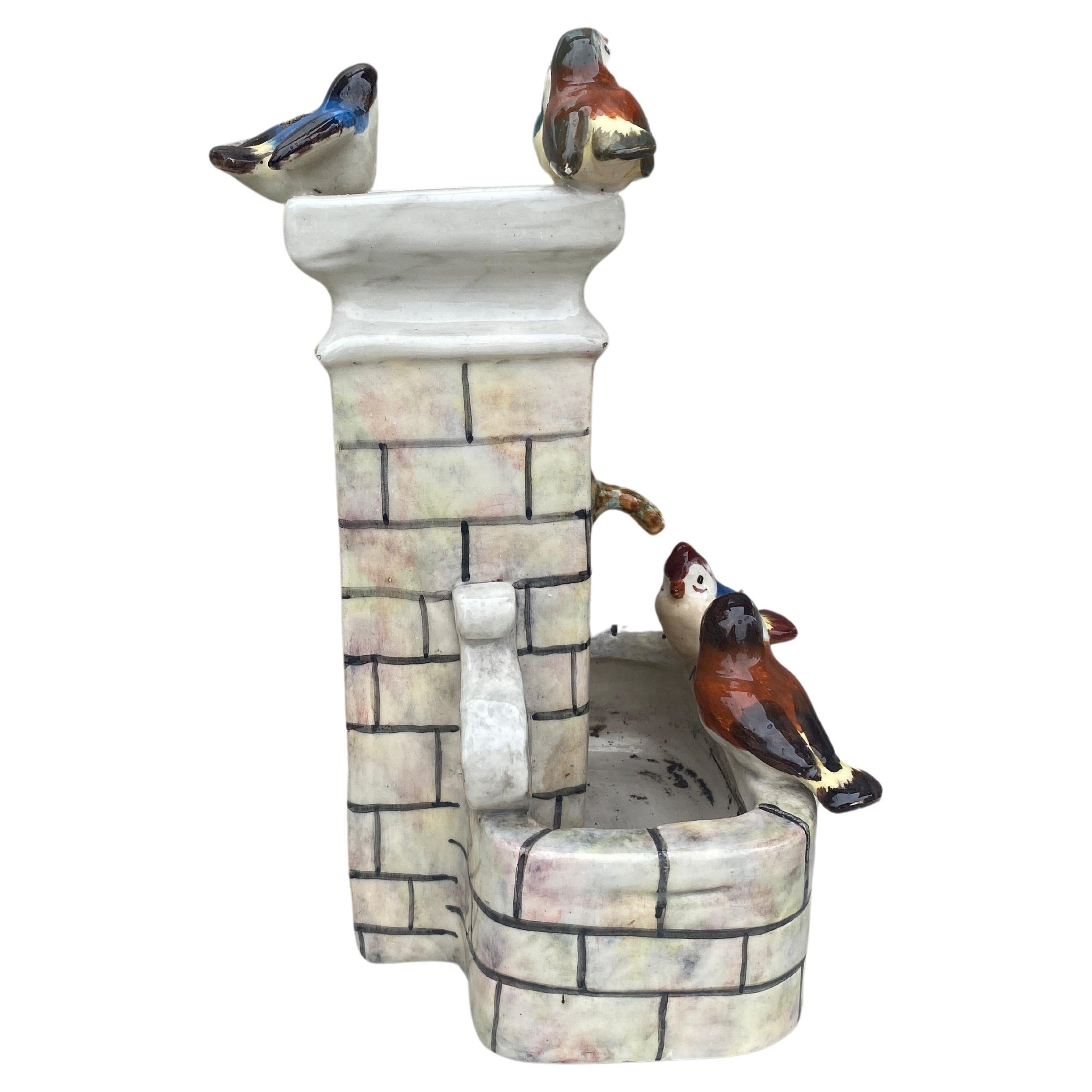 Early 20th Century French Majolica Birds Fountain Massier circa 1910 For Sale