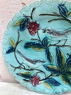 French Majolica Birds Plate Onnaing, Circa 1890