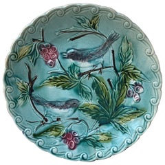 French Majolica Birds Plate Onnaing, Circa 1890